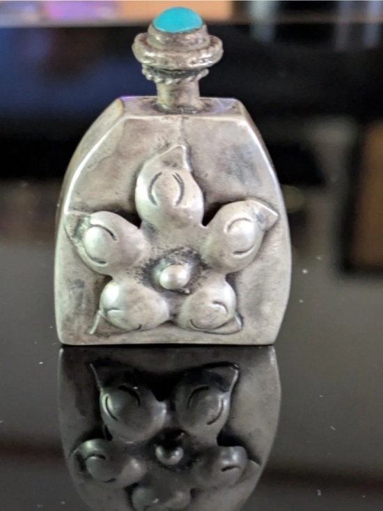 Taxco Other - Vintage 1940s sterling silver Taxco signed snuff bottle with turquoise top